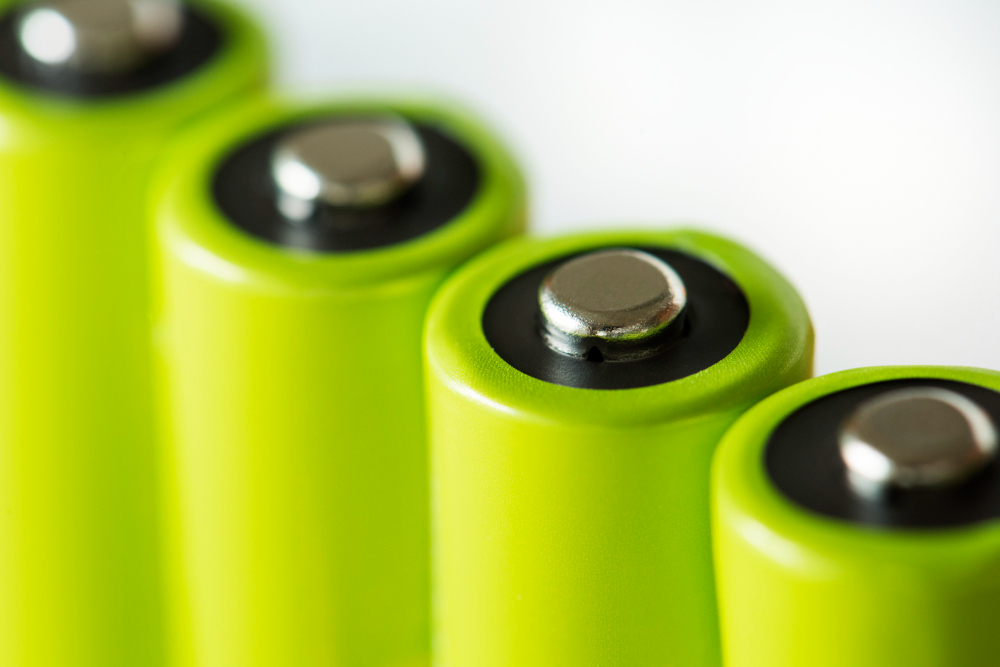 Close-up view of lithium battery cells arranged in rows.