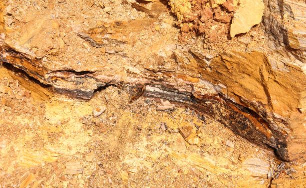 Cobalt ore visible in a freshly excavated pit at a mining site in the Democratic Republic of Congo.