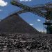 Coal stockpile beneath conveyor belt at Hwange Colliery’s upgraded mining site in Zimbabwe