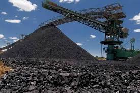 Coal stockpile beneath conveyor belt at Hwange Colliery’s upgraded mining site in Zimbabwe