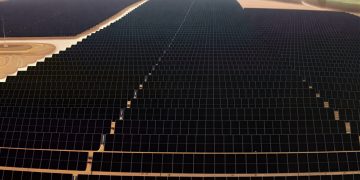 Solar panels installed at a mining site.