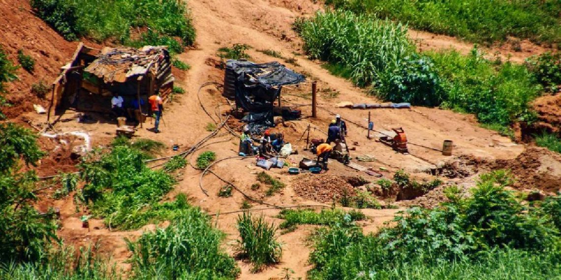 Artisanal gold miners working at a small mining site in Penhalonga, eastern Zimbabwe.