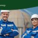 Vivo Energy employees wearing safety helmets and protective clothing at an energy facility.