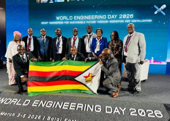 Zimbabwean engineers pose with the national flag during World Engineering Day 2026 celebrations in Jakarta, Indonesia.
