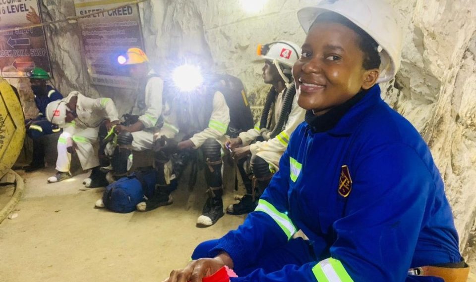Underground miners in protective gear at Zimbabwe School of Mines.