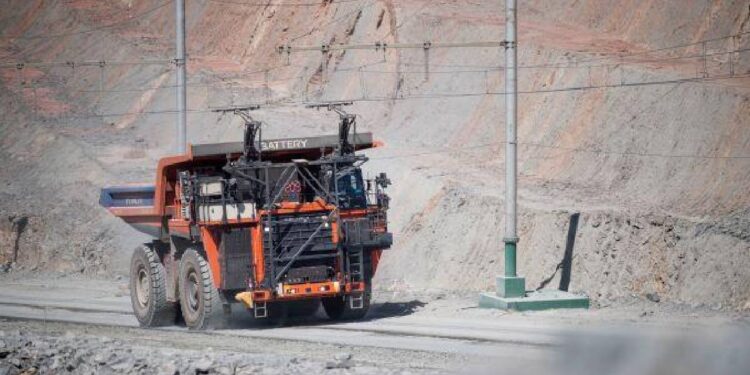 Haul truck transporting copper ore at Kansanshi mine in Zambia.