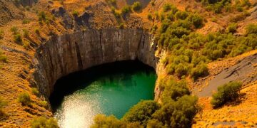Aerial view of the Big Hole at Kimberley Diamond Mine, South Africa.