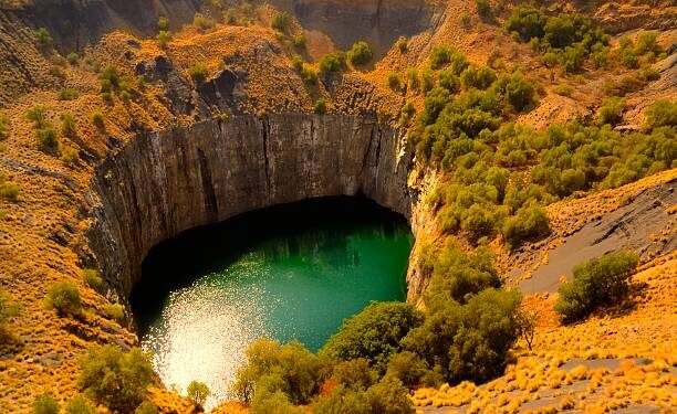 Aerial view of the Big Hole at Kimberley Diamond Mine, South Africa.