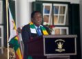 Zimbabwean President Emmerson Mnangagwa addresses a press conference at State House in Harare.