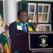 Zimbabwean President Emmerson Mnangagwa addresses a press conference at State House in Harare.