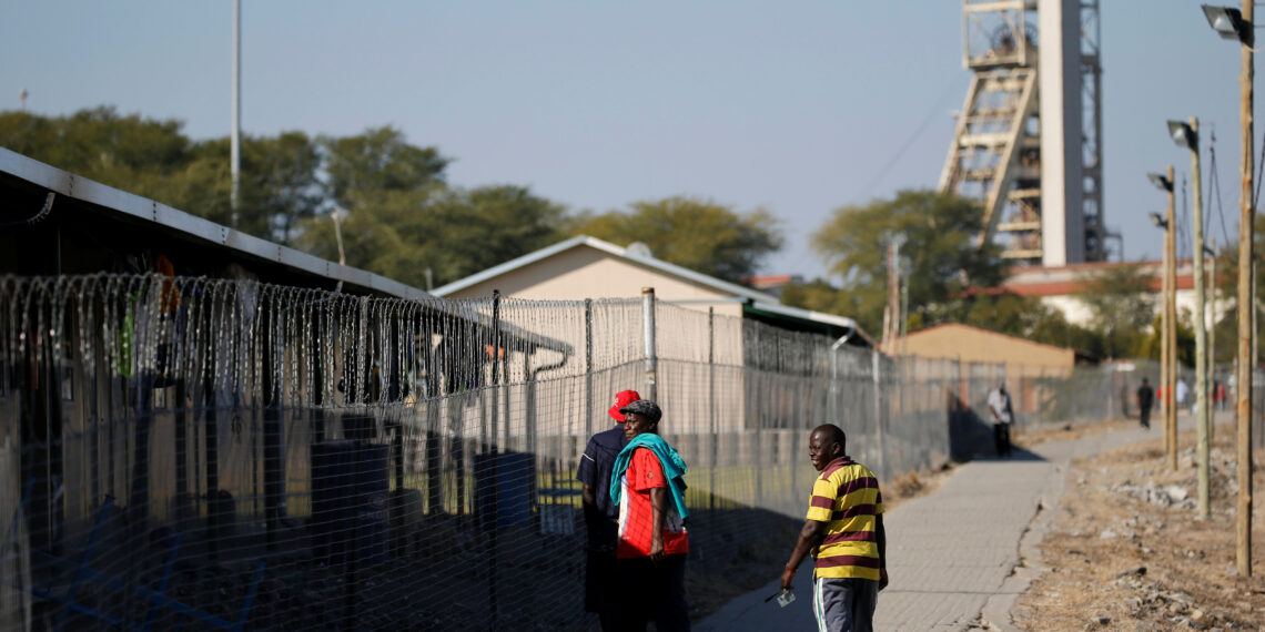Mine workers are seen at the Northam Platinum's Zondereinde mine in Limpopo province