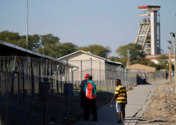 Mine workers are seen at the Northam Platinum's Zondereinde mine in Limpopo province