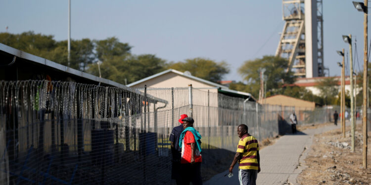 Mine workers are seen at the Northam Platinum's Zondereinde mine in Limpopo province