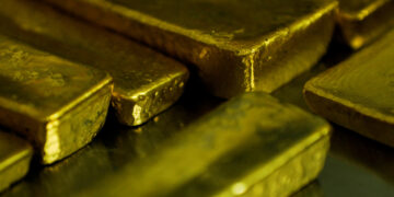 Smelted gold bars at a smelting facility in Accra, Ghana