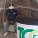 ZiMining editor Thomas Chidamba wears a VR headset inside a geodesic dome display at the Mimosa Mine stand, Zimbabwe Agricultural Show, August 26, 2026.