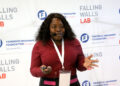 Melindah Kufeni presents her Smart Fatigue Detection Glasses prototype at Falling Walls Lab Zimbabwe 2026.