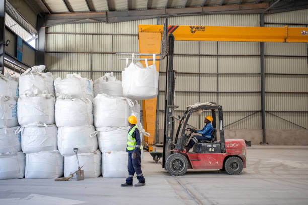 Photo: zimining.co.zw Forklift moves bulk bags of spodumene concentrate inside Bikita Minerals warehouse
