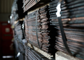 Raw copper from Zambia stored in a warehouse awaiting export at Newlyn Terminal, Bayhead, Durban, South Africa