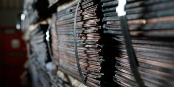 Raw copper from Zambia stored in a warehouse awaiting export at Newlyn Terminal, Bayhead, Durban, South Africa
