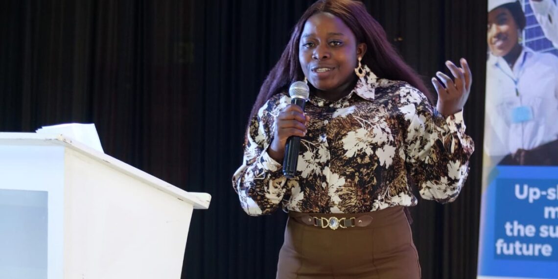 Melindah Kufeni speaks at a mining industry gathering in Tlokweng, Botswana.