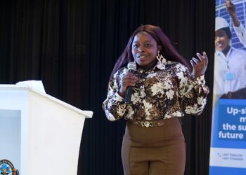 Melindah Kufeni speaks at a mining industry gathering in Tlokweng, Botswana.
