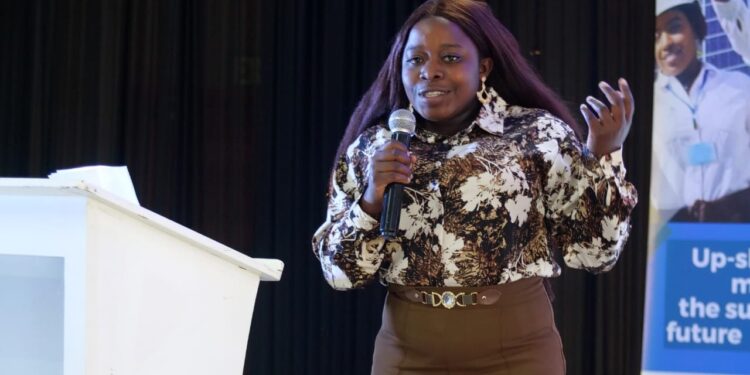 Melindah Kufeni speaks at a mining industry gathering in Tlokweng, Botswana.