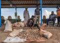 Workers process gold-bearing ore at a small-scale mining operation near Atbara, Sudan, in a file photograph.