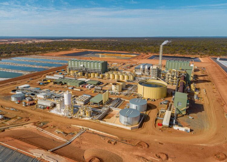 Aerial view of the Kalgoorlie Rare Earths Processing Facility in Western Australia, showing processing infrastructure, storage tanks and evaporation ponds.