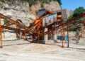 Aggregate screening conveyors and processing equipment at a Zhongji crushing and screening plant.
